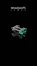 White gold Round Cut Emerald Stud Earrings