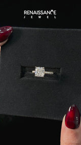 Yellow gold Cushion Cut Diamond Solitaire Ring with Round  Pavé Band and Four-Prong Setting