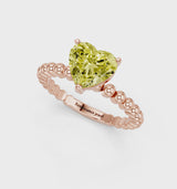 Rose gold Fancy Yellow Heart Cut Diamond Solitaire Ring with Beaded Band and Prong Setting