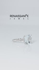 Silver Cushion Cut Aquamarine Pave Band Solitaire Ring with Round  and Prong Setting
