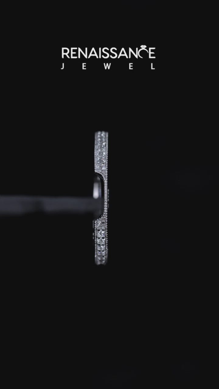 White gold Round Cut Pavé Diamond Contour Band with Milgrain Detailing 3