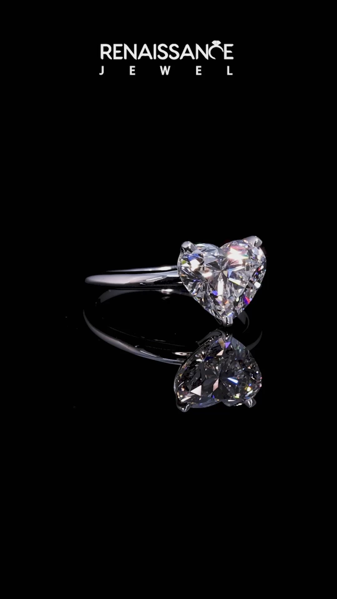 White gold Heart Cut Solitaire Engagement Ring with Round Band and Four-Prong Setting_241