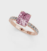 Rose gold Fancy Pink Radiant Cut Diamond Solitaire Pavé Band with Four-Prong Setting