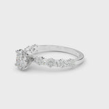Platinum Oval Cut Diamond Side Stone Solitaire Ring with Round  and Four-Prong Setting