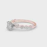 Rose gold Oval Cut Diamond Side Stone Solitaire Ring with Round  and Four-Prong Setting