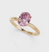 Yellow gold Fancy Pink Oval Cut Diamond Solitaire Ring with Six-Prong Setting and Classic Band