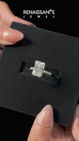 Silver Princess Cut Diamond Pavé Engagement Ring with Round  Accents and Prong Setting