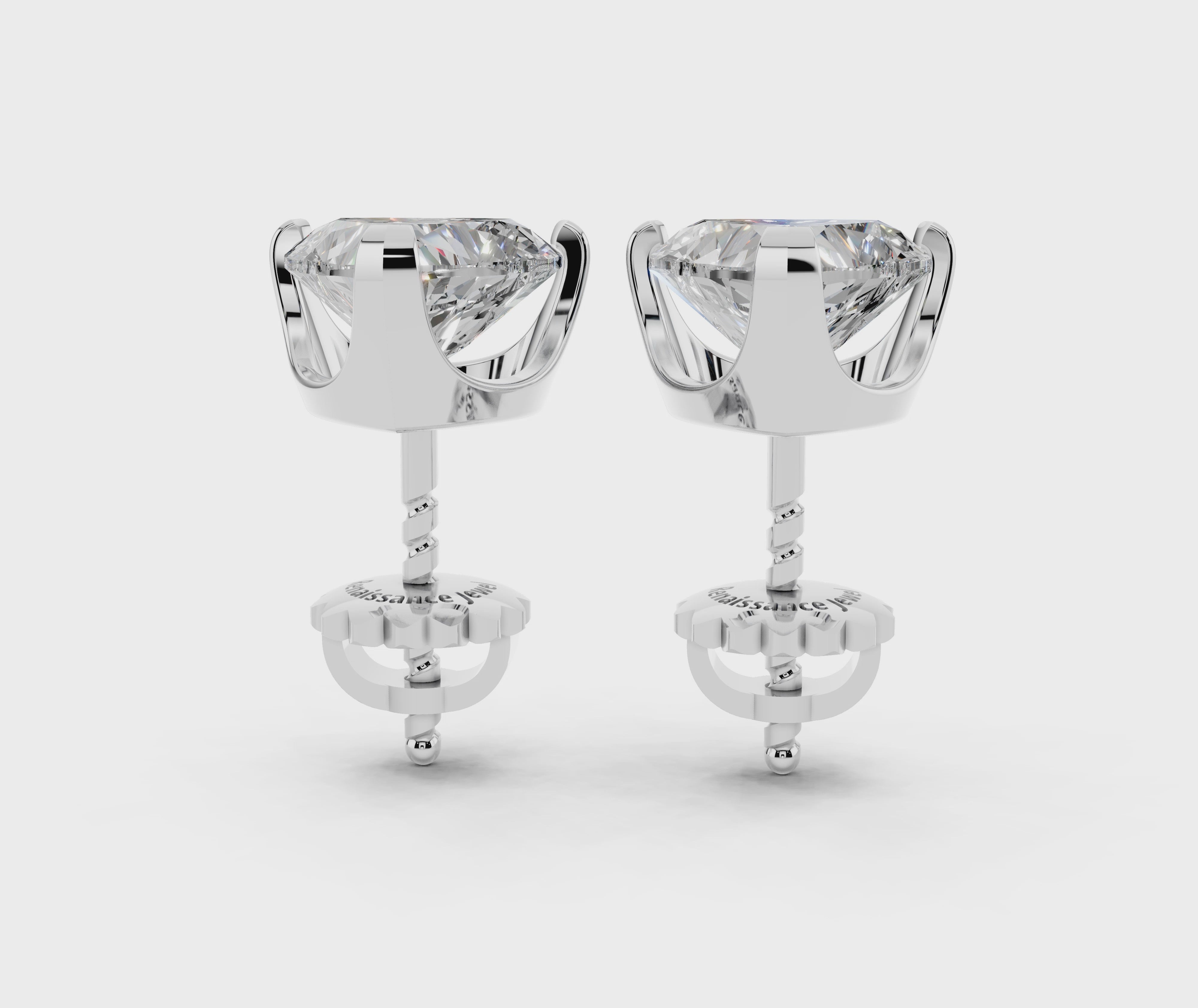 White gold Heart Brilliant Diamond Stud Earrings 3