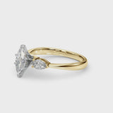 Yellow gold Three-Stone Marquise Cut Diamond Ring with Pear Side Stones and Four-Prong Setting