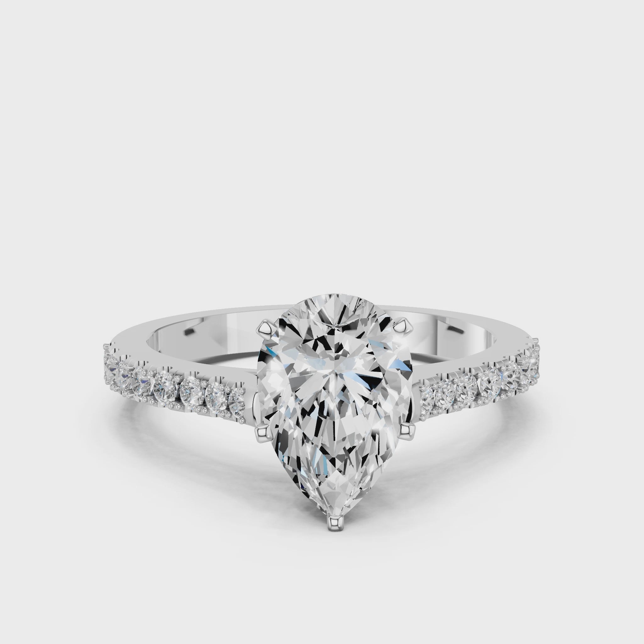 White gold Pear Cut Solitaire Diamond Engagement Ring with Pave Band and Four-Prong Setting_106