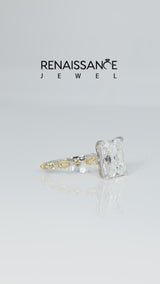 Silver Radiant Cut Diamond Ring with Marquise and Round with Citrine side stone Side Stones and Four-Prong Setting