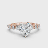 Rose gold Heart Cut Solitaire Diamond Ring with Pave Band and Four-Prong Setting