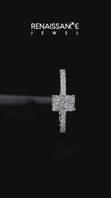 Platinum Radiant Solitaire Pave Diamond Engagement Ring with Four-Prong Setting