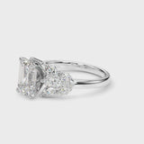 White gold Emerald Diamond Cluster Leaf Design Ring with Prong Setting