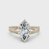 Yellow gold Marquise Cut Diamond Solitaire Engagement Ring with Split Shank Pavé Band