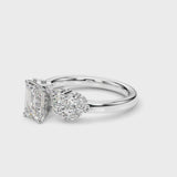 White gold Radiant Cluster Diamond Engagement Ring with Pavé Band and Four-Prong Setting