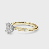 Yellow gold Oval Solitaire Diamond Twisted Band with Four-Prong Setting