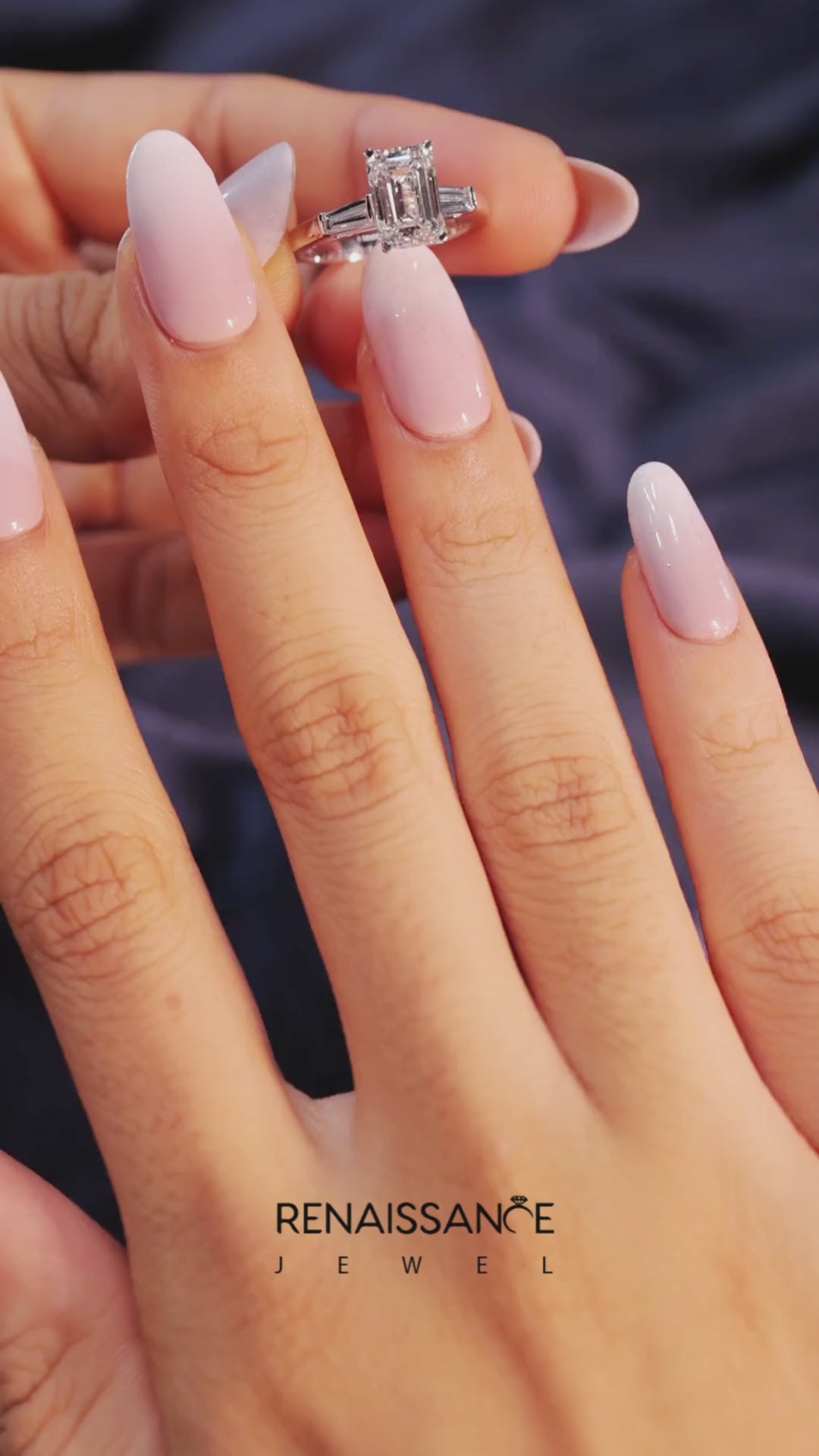 Platinum Emerald Cut Diamond Solitaire Ring with Tapered Baguette Accents and Four-Prong Setting 4