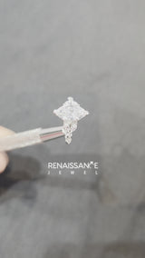 Silver Marquise Cut Diamond Solitaire Ring with Side Stones and Four-Prong Setting