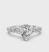 White gold Round Cut Solitaire Diamond Ring with Pave Band and Four-Prong Setting
