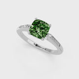 Platinum Fancy Green Cushion  Cut Channel Set Solitaire Engagement Ring with Four-Prong Setting