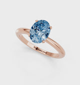 Rose gold Fancy Blue Oval Cut Diamond Solitaire Ring with Six-Prong Setting and Classic Band