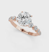 Rose gold Round Cut Solitaire Diamond Ring with Pave Band and Four-Prong Setting