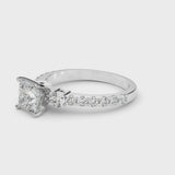 Silver Princess Cut Diamond Solitaire Ring with Four-Prong Setting and Twisted Pavé Band