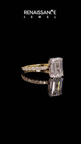 Yellow gold Emerald Cut Diamond Solitaire Pavé Band with Four-Prong Setting
