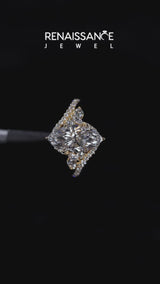Yellow gold Marquise Diamond Halo Ring with Marquise and Pavé Band in Prong Setting