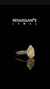 Yellow gold Fancy Yellow Pear Cut Diamond Solitaire Engagement Ring with Classic Band and Four-Prong Setting