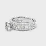 Silver Asscher Cut Diamond Solitaire Ring with Pavé and Channel Set Band