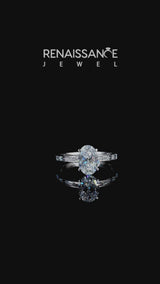 Silver Oval Solitaire Diamond Ring with Channel-Set Baguette Band and Four-Prong Setting