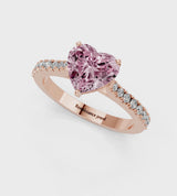 Rose gold Fancy Pink Heart  Cut Solitaire Diamond Engagement Ring with Pave Band and Four-Prong Setting