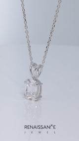White gold Old Mine Cushion Diamond Solitaire Pendant with Four Prong Setting