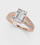 Rose gold Emerald Cut Diamond Solitaire Engagement Ring with Split Shank Pavé Band