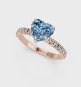 Rose gold Fancy Blue Heart Cut Diamond Solitaire Pavé Band with Four-Prong Setting