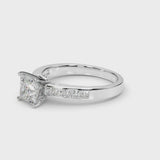 Platinum Princess Solitaire Diamond Ring with Channel-Set Band and Four-Prong Setting