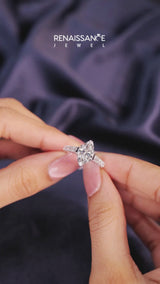 Platinum Marquise Cut Diamond Classic Solitaire Ring with Pavé Band and Four-Prong Setting
