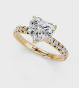 Yellow gold Heart Solitaire Pave Diamond Engagement Ring with Four-Prong Setting