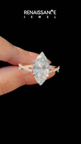 Rose gold Marquise Cut Diamond Solitaire Engagement Ring with Twisted Pavé Band and Four-Prong Setting