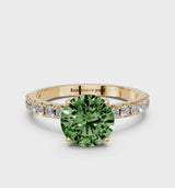 Yellow gold Fancy Green Round Cut Diamond Solitaire Pavé Band with Four-Prong Setting