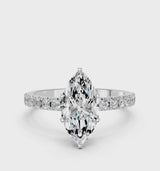 Platinum Marquise Cut Diamond Solitaire Pavé Band with Four-Prong Setting