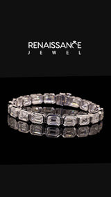 White gold East-West Emerald Cut Diamond Tennis Bracelet with Bezel Setting