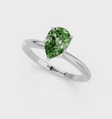 Platinum Fancy Green Pear Cut Diamond Solitaire Ring with Six-Prong Setting and Classic Band