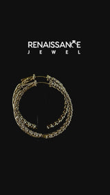 Yellow gold Round Cut Pavé Diamond Hoop Earrings with Four-Prong Setting