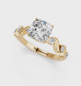 Yellow gold Cushion Solitaire Twisted Band with Prong Setting