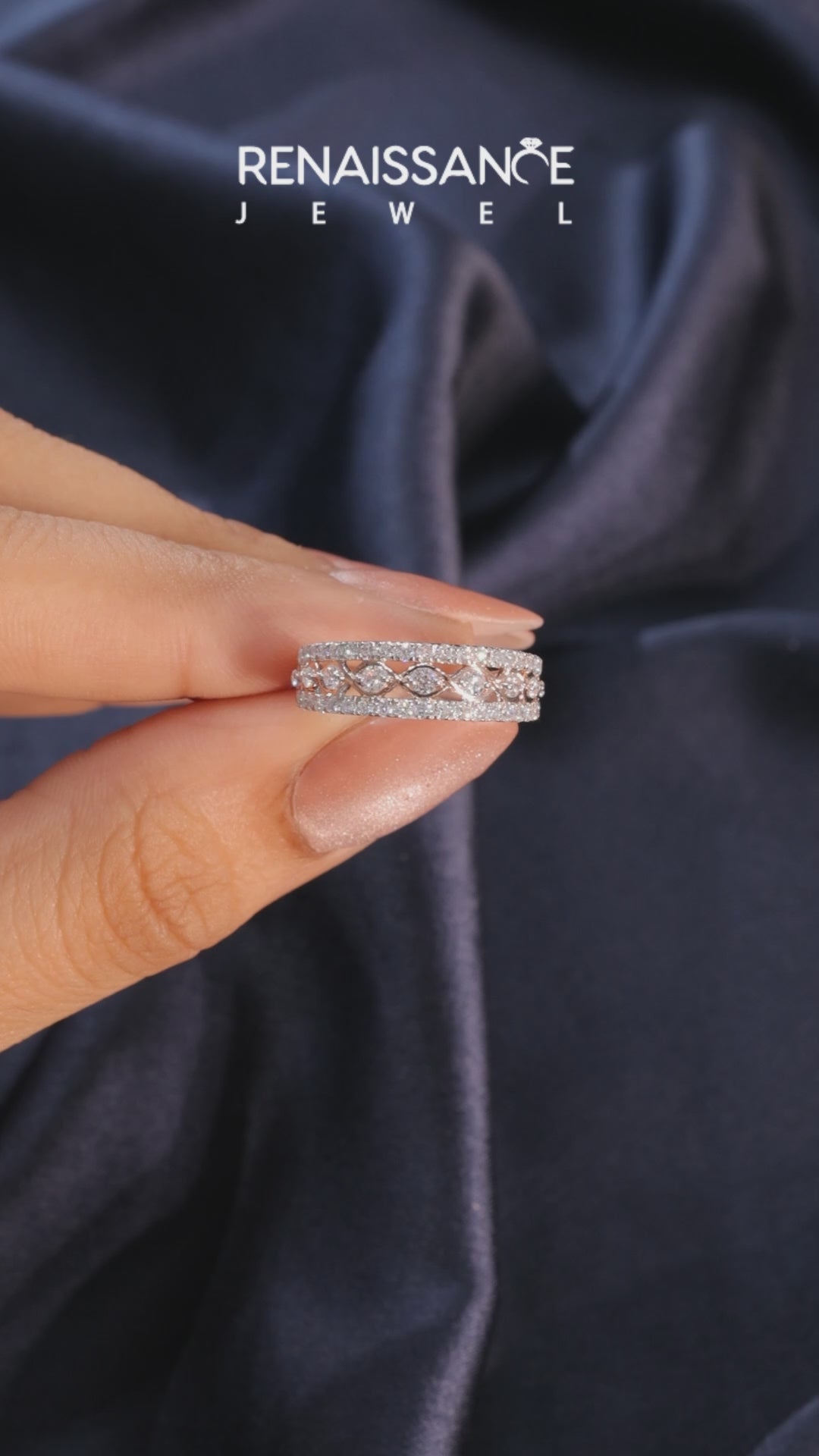 Silver Round Brilliant Diamond Infinity Twist Pave Band with Prong Setting_7