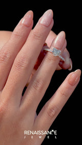 Rose gold Heart Cut Diamond Pave Band Solitaire Ring with Round  and Prong Setting