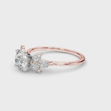 Rose gold Round Diamond Floral Cluster Ring with Marquise Side Stones and Six-Prong Solitaire Setting